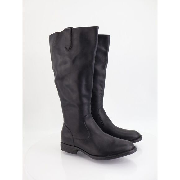 BORN Women's Size 6.5 Wide Shaft Shaunie Black Leather Knee High Riding Boots - Picture 1 of 12